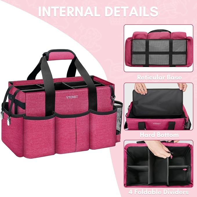 Ytonet Wearable Cleaning Caddy Organizer with Handle & Shoulder Straps, Large Cleaning Tote for Housekeepers, Kitchen Supplies Organizer with Dividers, Under Sink & Car Detailing Bag, Red - Image 5