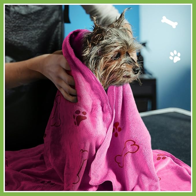 Chumia 8 Pcs Microfiber Dog Towels for Drying Dogs Cats 40 x 24 Inch Pet Towels Bulk for Large Puppy Absorbent Fast Drying Paw Bath Bathing Supplies for Pets(Dog Paw and Bone,Hot Pink,Green) - Image 7