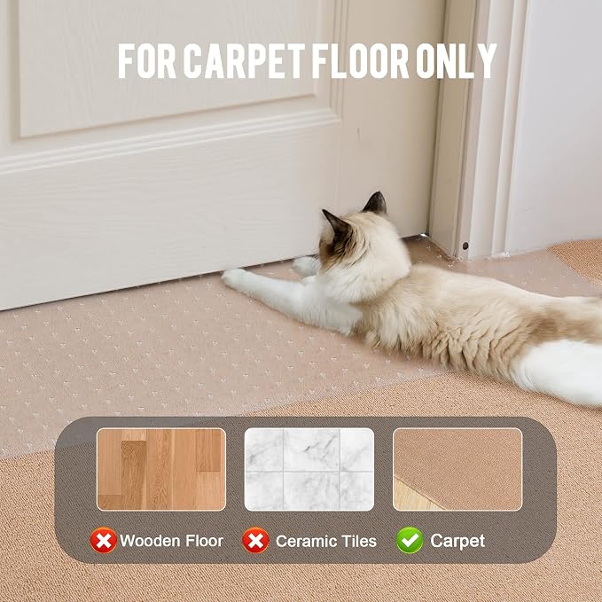 Uross Carpet Protector for Pets 3.28FT-Cat Carpet Protector for Doorway, Anti Cat Scratch Plastic Mat, Under Door Cat Scratch Floor Protector Carpet Scratch Stopper - Image 6
