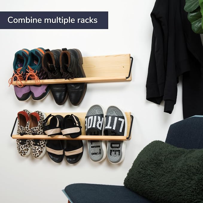 Wall Mounted Shoe Rack - A Wooden, Modern, Slim, and Small Shoe Storage Solution for Shoes and Boots in Narrow Spaces, entryways, or hallways. (30-in-Wide, Pack of 2) - Image 8