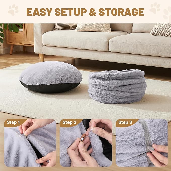 Cat Tunnel Bed for Indoor Cats, 31.5in Round Cat Tunnel for Small Cats, Cat Donut Tunnel with Washable Plush Mat, Collapsible Tunnel Hideplace for Kittens, Squirrels Grey - Image 8