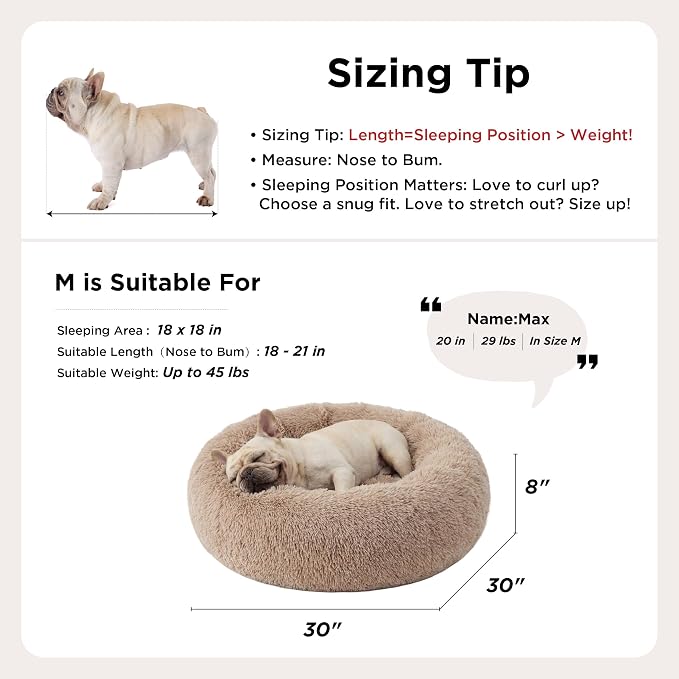 Bedsure Calming Dog Bed Medium Size Dog Donut Washable Pet Bed,30ins Camel | Fluffy Faux Fur Round Cuddler,Machine Washable,Anti-Slip Bottom,Anti-Anxiety,Deep Sleeping for Pets Up to 45 Lbs - Image 9