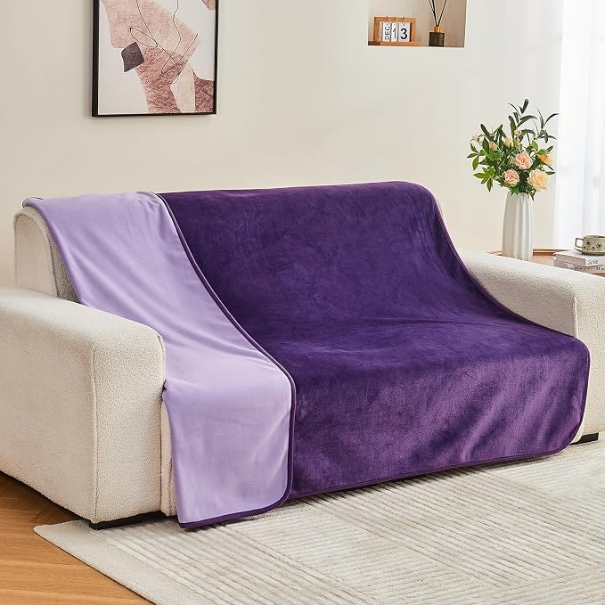 Waterproof Blanket 60"x80" for Adults, Reversible Waterproof Bed Cover for Dogs Cats Pets, Soft Leakproof Blanket for Bed Couch Sofa Furniture Protector, Dark Purple/Light Purple - Image 7