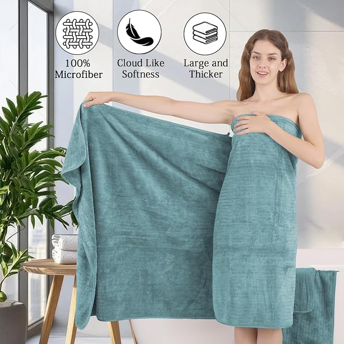 18 Piece Family Bath Towel Set Include 6 Bath Towels,6 Hand Towels and 6 Washcloths Soft Bathroom Towel with Hanging Loops,Highly Absorbent Quick Dry Towels Set for Bathroom,Hotel and Spa-Turquoise - Image 9