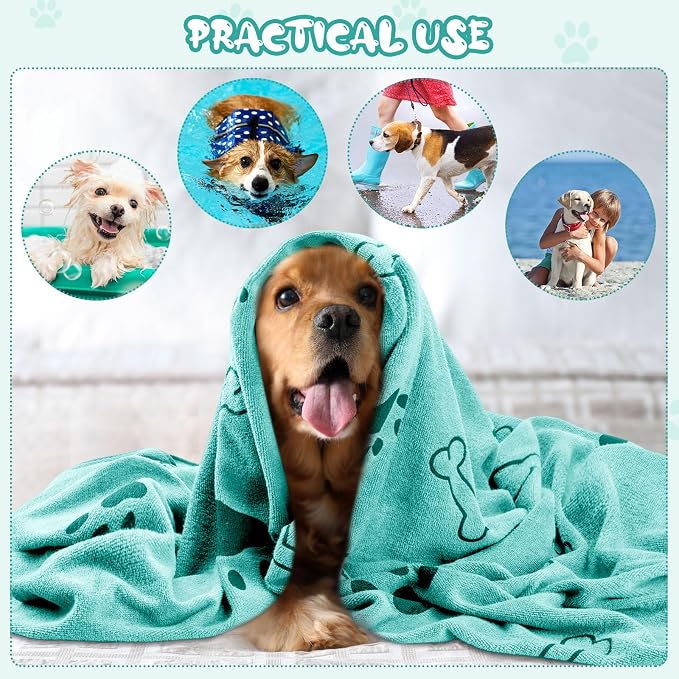 Tatuo 22 Pcs Dog Towels for Drying 20 x 40 Inch Pet Bath Towels Absorbent Microfiber Towel Quick Drying Puppy Bathing Supplies for Small Medium Large Dog Puppy Cat(Teal,Bone Pattern) - Image 6