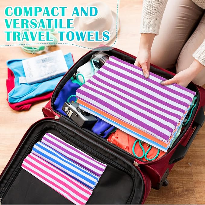 Mindsoft 12 Pack Microfiber Beach Towel Bulk Pool Towel 27.5 x 59'' Large Striped Highly Absorbent Quick Dry Soft Swim Travel Towel Bath Towel Set Cute Summer Pool Party Favor for Kid Adult, 12 Colors - Image 6