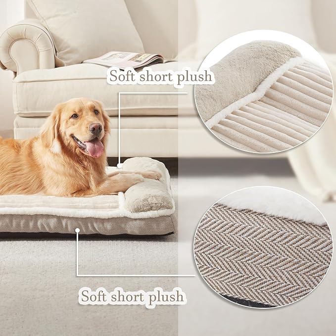 Dog Bed for Large Dogs, Dog Mattress with Pillow for Crate Kennel, Sofa pet Bed, Super Soft pet Bed for Medium, Jumbo, Small Dogs Breeds (Beige, Medium:(30”x20 x3 - Image 5