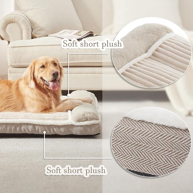 Dog Bed for Large Dogs, Dog Mattress with Pillow for Crate Kennel, Sofa pet Bed, Super Soft pet Bed for Medium, Jumbo, Small Dogs Breeds (Beige, X-Large:(40"x28"x3.5") - Image 6