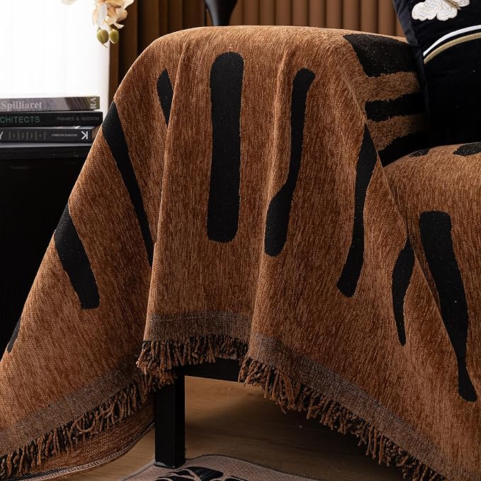 ROOMLIFE Dark Brown Couch Cover 3 Cushion Sofa, Washable Non Slip Furniture Sofa Protector Cover, Soft Chenille Sofa Slipcovers Sectional L Shape Dogs Couch Cover Throw Blanket with Tassels71''X150'' - Image 9