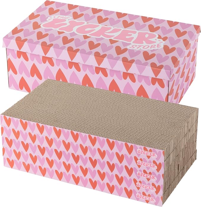 Naomi 18" x 10" Reversible Corrugated Cardboard Cat Scratcher Pads with Catnip, 5-Pack, Pink/Red Hearts Pattern Modern Furniture Protector CSR1009E - Image 8