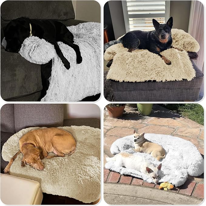 GGIB Calming Dog Bed Fluffy Plush Dog Mat for Furniture Protector with Removable Washable Cover for Large Medium Small Dogs and Cats (Extra Extra Large, Beige) - Image 7