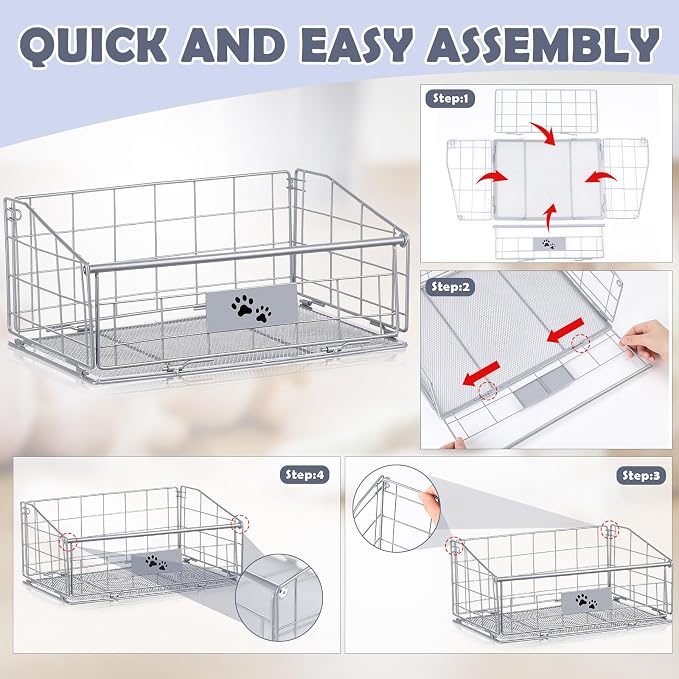 Mimorou 3 Pack Metal Dog Toy Baskets Multi-sized Foldable Dog Toy Bins Box Storage Container Organizer for Living Room Area Decorative Pet Accessories Coat Clothing Storage Holder Baskets(Silver) - Image 6
