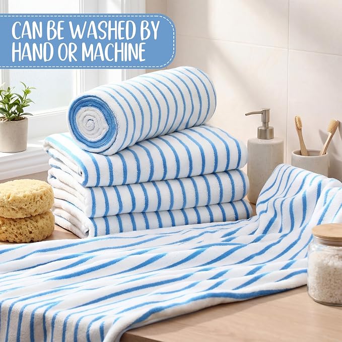SmoothNovelty 16 Pack Microfiber Bath Towels Bulk 27'' x 60'' Oversized Size Bath Towel Highly Absorbent Extra Large Soft Drying for Beach Shower Summer Salon Sport Gym Party (Stripes,Blue) - Image 7