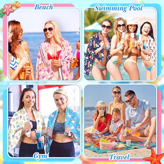 Peryiter 48 Pcs Microfiber Beach Towel with Bags Bulk, 24 Large Quick Dry Pool Towels and 24 Storage Bags, 30 x 60 Inch Ice Cream Mermaid Blanket for Beach Swimming Summer Party Camping Travel Women - Image 6
