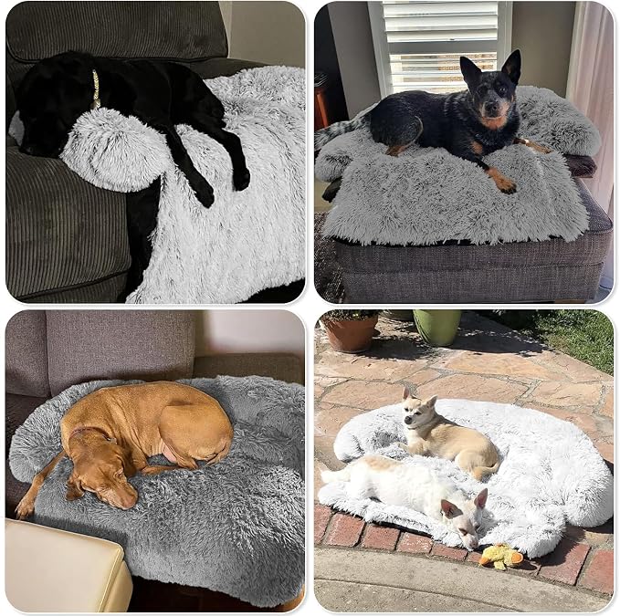 GGIB Calming Dog Bed Fluffy Plush Dog Mat for Furniture Protector with Removable Washable Cover for Large Medium Small Dogs and Cats (Small,Grey) - Image 7