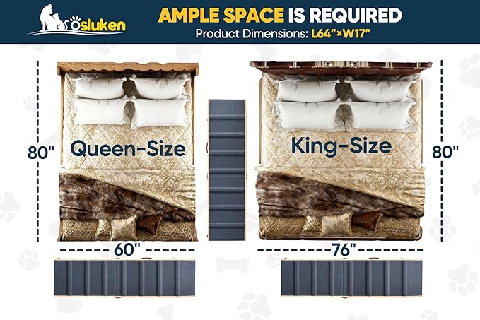 2026 Upgraded Dog Ramp for Bed, 63" Long Foldable Pet Ramp for Small Large Dogs, Dog Ramps for High Beds Car, High Traction with Platform 6 Adjustable Heights 24" to 30" Up to 220LBS, Wood