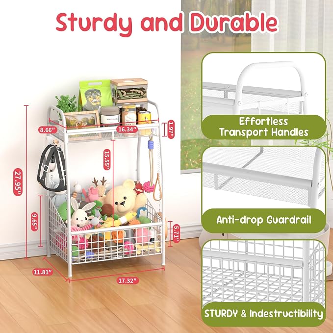Kaiferty Indestructible Medium Dog Toy basket, Toy Box for Dogs,Pet Toys Bin Dog Metal Wire Basket for Toys, Food Storage, Storage Organizer Chest Storage, Toy Box for Living Room Area (White) - Image 8