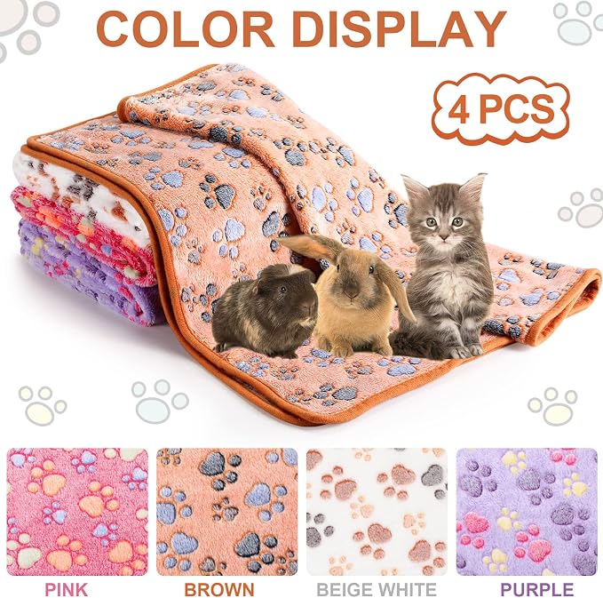 Tatuo 4 Pack Fleece Dog Blankets for Puppy Cats Multi-Size Sleep Mat for Pet Guinea Pig Soft Washable Warm Crate Bed Puppy Teething Toys Print Pattern Blanket Indoor(Mixed Color,24 x 47 Inch,Paw) - Image 7