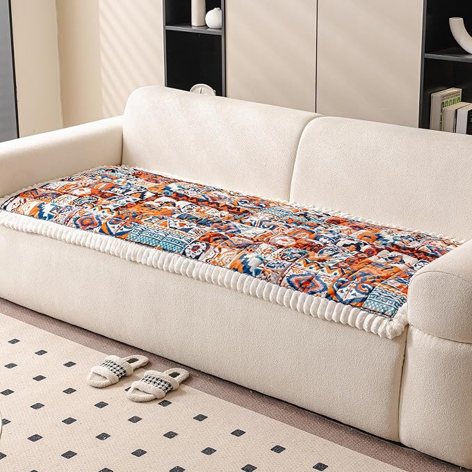 Boho Couch Cover for Pets Super Soft Sofa Covers for Cats & Dogs Washable Sofa SlipCover Furniture Couch Protector for Living Room(35" x 71", Orange) - Image 7