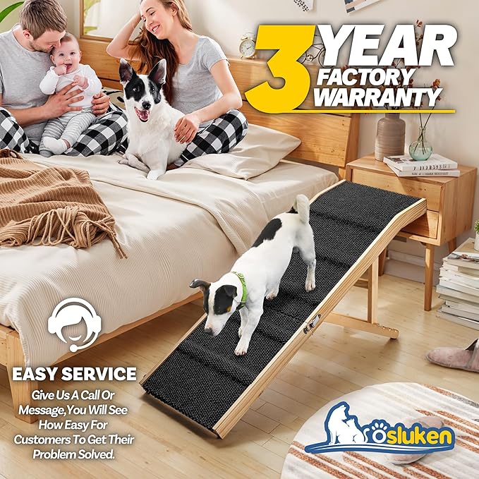 Dog Ramp for Couch, 49" Long Foldable Pet Ramp for Small Large Dogs, Dog Ramps for Bed, High Traction with Platform 6 Adjustable Heights 18" to 21.5" Up to 220LBS, Black