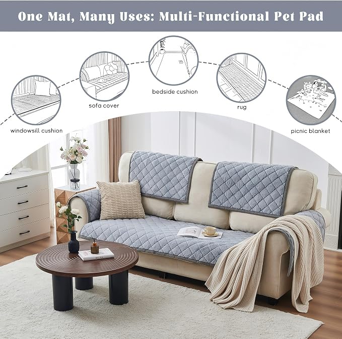 beeweed Couch Covers for Sofa, Couch Covers for Dogs Washable, Non Slip Plush Sofa Slipcovers, Couch Furniture Protector Pet Friendly, Diamond Pattern, Light Grey, 27.6” x 70.9” - Image 7