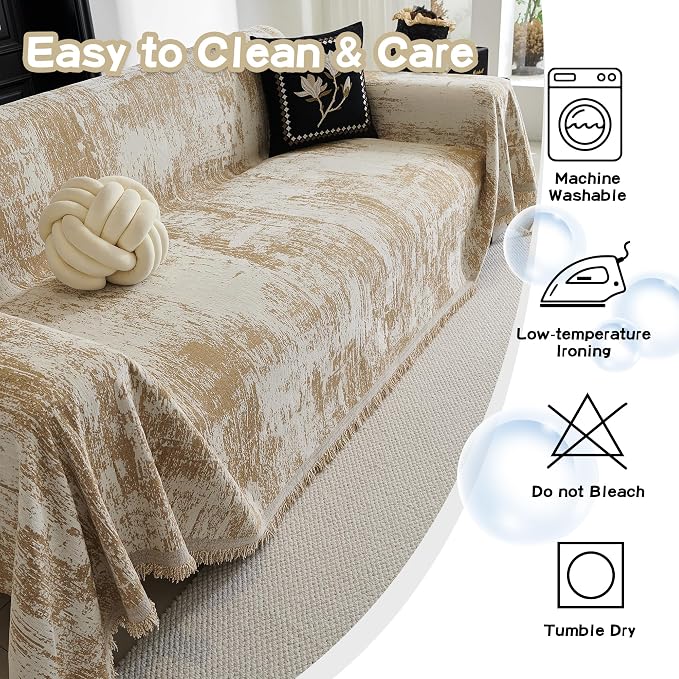 MEETSKY Couch Cover Boho Sofa Covers Couch Covers for 3 Cushion Couch Sofa Pet Friendly, Sofa Cover Washable Abstract Geometric Sofa Slipcover for Sectional Sofa Cover with Tassel, 91" x 134", Khaki - Image 8