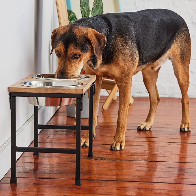 Mango Wood Dog Bowl Stand - Elevated Pet Feeder with 2 Stainless Steel Bowls - Raised Food and Water Dish Set for Dogs and Cats, Available in 4 Sizes, Pet Dining Station, Medium/24oz - Image 7
