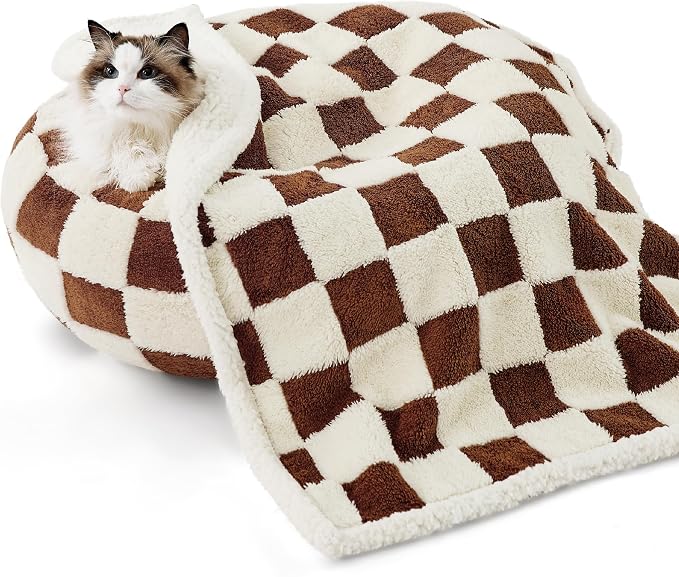 LE SURE Waterproof Dog Blankets for Small Dogs Cute Cozy 3D Jacquard,25x35 | Puppy Blanket for Cat Aesthetic Gift, Warm Soft Sherpa Throw Washable, Reversible Pet Couch Protector, Brown Checks - Image 9