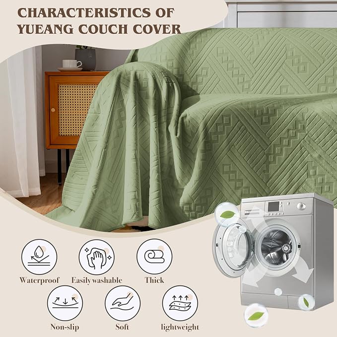 Waterproof Couch Cover, Reversible, Pet-Friendly, Washable and Anti-Slip Couch Covers for Sofa Protection with 3 Cushions, Sofa Slipcovers for Dogs and Cats (71×118in/Green) - Image 7