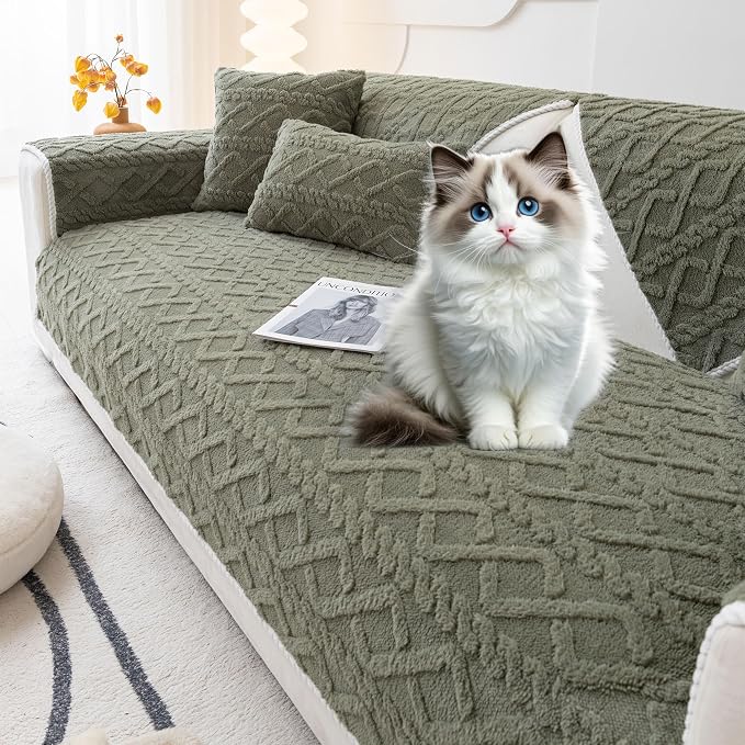 OTOB Non-Slip Couch Armrest Covers for Sofa, Washable Plush Sofa Arm Cover, All Season Soft Geometric Jacquard Armchair Slipcovers Cozy Pet Recliner Couch Protector, 1 Piece (Dusty Green, 27.6"x27.6") - Image 9
