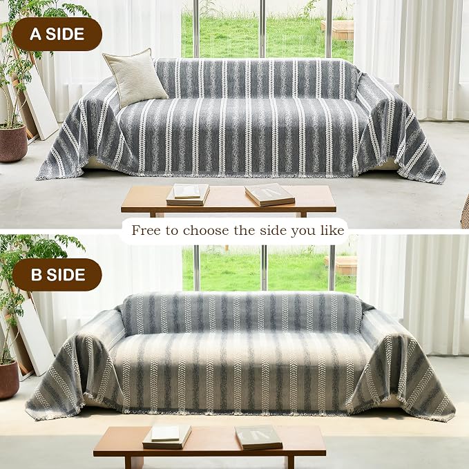 VANJOROY Couch Cover for 3 4 Cushion,Washable Couch Covers for Dogs Pets, Sofa Slipcovers Sectional Sofa L-Shape, Chenille Couch Cover for Sofa Cover Furniture Protector with Tassel,91"x 150" Grey - Image 9