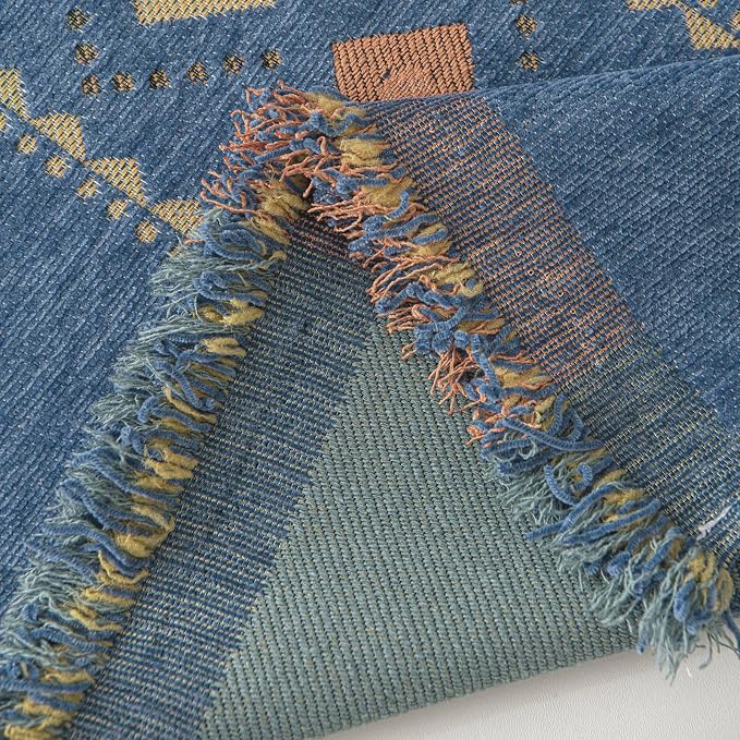 VClife Boho Couch Cover Blue Geometric Jacquard Pattern Sofa Cover, 1 Piece Large Couch Covers for 3 Cushion Couch Sofa Washable Plush Chenille Sofa Protector for Living Room, 71x134 Inch - Image 9