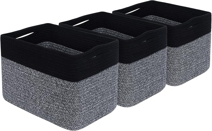 MINTWOOD Design 3-Pack Storage Baskets for Shelves, Playroom and Classroom Storage Basket, Book Basket, Decorative Storage Cube Bins, Woven Closet Organizers, Pantry and Shoe Organizer, Black Grey Mix - Image 9