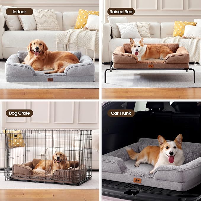 Orthopedic Dog Beds for Medium Size Dogs, Waterproof Egg-Crate Foam Pet Couch Bed with Soft Sides, Non-Slip Dog Sofa with Fleece Removable Washable Cover, 35" L Supportive Pet Sofa, Brown - Image 9