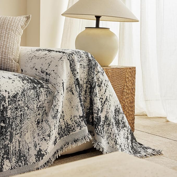 STACYPIK Abstract Geometric Sofa Covers for Sectional,Modern Aesthetics Chenille Couch Cover for 2 Cushion Couch, Non Slip Black & Beige Jacquard Couch Protector for Dogs, Loveseat Slipcover-71X118IN - Image 8