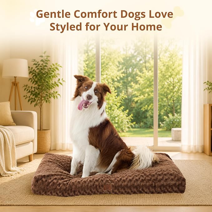 EGOHOME Dog Bed for Large Dogs, Shredded Memory Foam, Washable, Non-Slip | Balanced Support Foam, CertiPUR-US, Removable Washable Cover, Rose Velvet, Dog Crate Bed & Kennel Pad, 35 x 23 Inch, Brown - Image 9