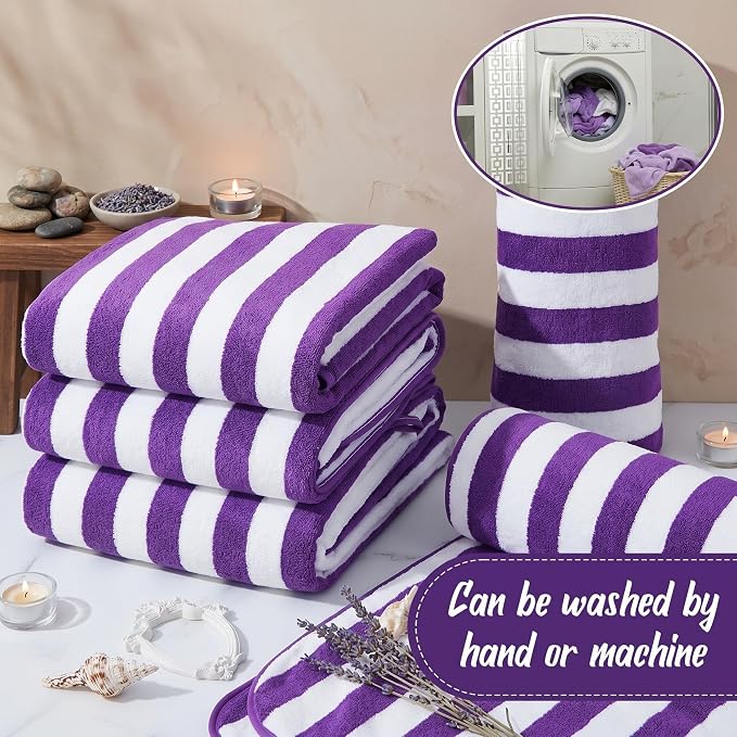 SmoothNovelty 16 Pack Microfiber Bath Towels Bulk 27'' x 60'' Oversized Size Bath Towel Highly Absorbent Extra Large Soft Drying for Beach Shower Summer Salon Sport Gym Party (Purple,Wide Stripes) - Image 7