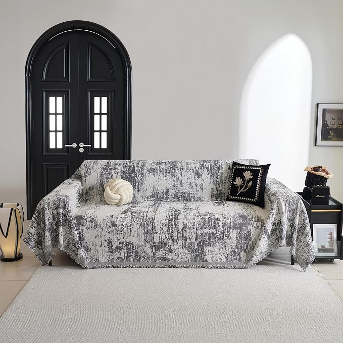 MYSKY HOME Sectional Couch Cover Deep Grey Abstract Geometric Sofa Covers for Sectional Sofa L Shape Chenille Couch Protector for Dogs Pets Couch Throw Cover Washable Durable for Home Decor, 91" X134" - Image 8