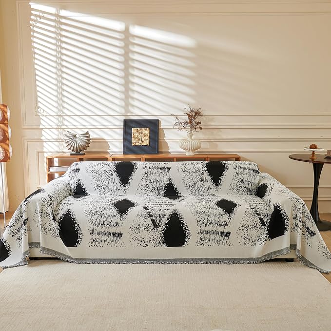 MYSKY HOME Boho Couch Cover for Dogs Washable Black Rhombic Couch Sofa Protector for Loveseat Sofa with Pets Friendly Chenille Geometric Sofa Covers Soft Durable Farmhouse Sofa Slipcovers, 71" X102" - Image 9