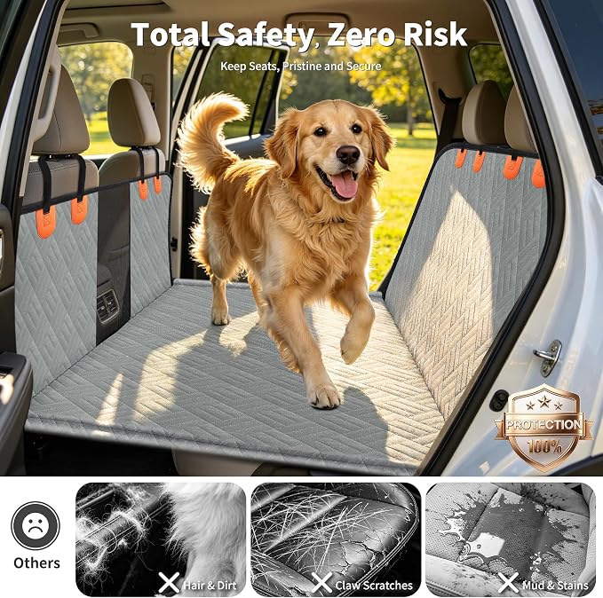 Dog Seat Cover 400LBS Hard Bottom Back Seat Extender for Large Dogs | Waterproof Polyester, Anti-Slip Surface, 3 Removable Hard Plates, Side Storage Pockets, 4-Mode Convertible, Trucks, SUVs - Image 7