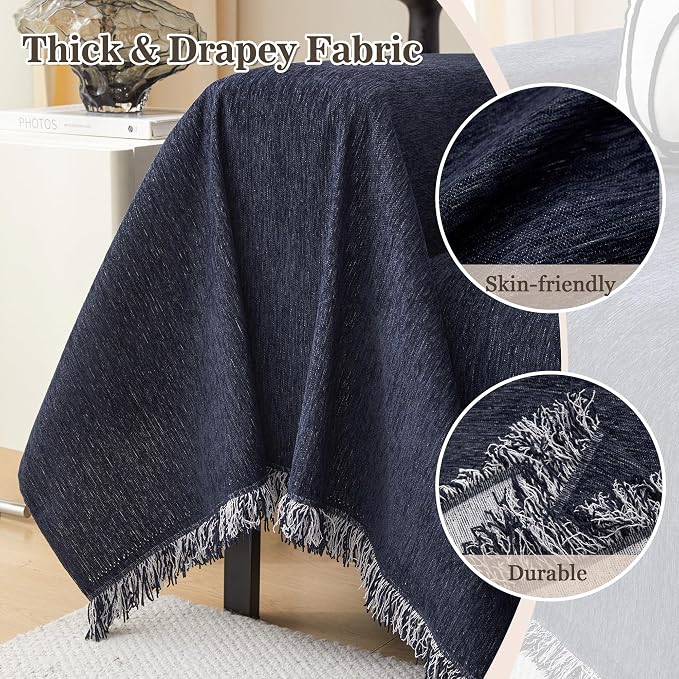 MEETSKY Washable Sofa Cover Navy Blue Sectional Couch Covers for 2 Cushion Couch Sofa Thick Universal Chenille Sofa Covers with Tassel Furniture Protector for Dogs, 71"x 102" - Image 8