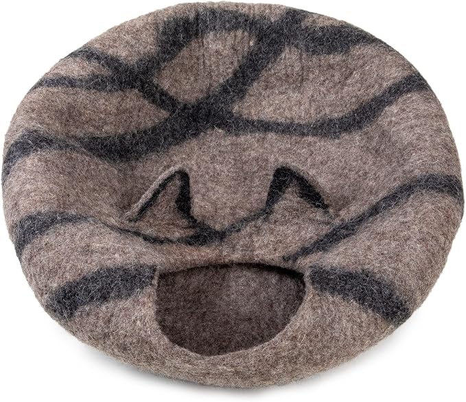 Wool Cat Cave Bed - Extra Warm, Handcrafted, Eco-Friendly Felt Cat Cave for Indoor Cats and Kittens (White Polka) by Woolygon (Tabby Ear) - Image 6