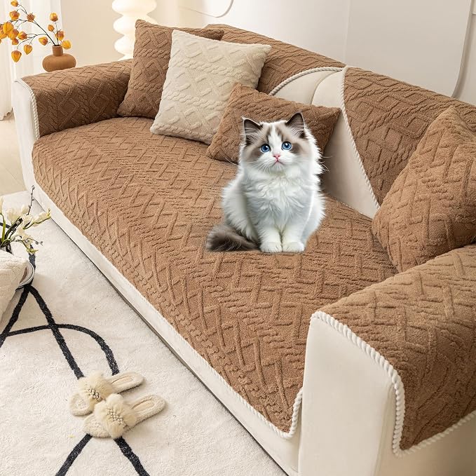 OTOB Non-Slip Couch Armrest Covers for Sofa, Washable Plush Sofa Arm Cover, All Season Soft Geometric Jacquard Armchair Slipcovers Cozy Pet Recliner Couch Protector, 1 Piece (Coffee, 27.6"x27.6") - Image 9