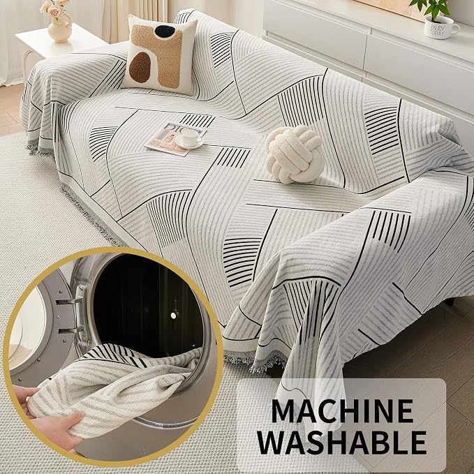HAOMAIJIA Non Slip Couch Cover Sofa Covers for 2 Cushion Couch Washable sectional Couch Covers for Dogs pet Furniture Protector Couch Cover Blanket for Living Room (CQ-Black/Grey, 71"x102") - Image 7