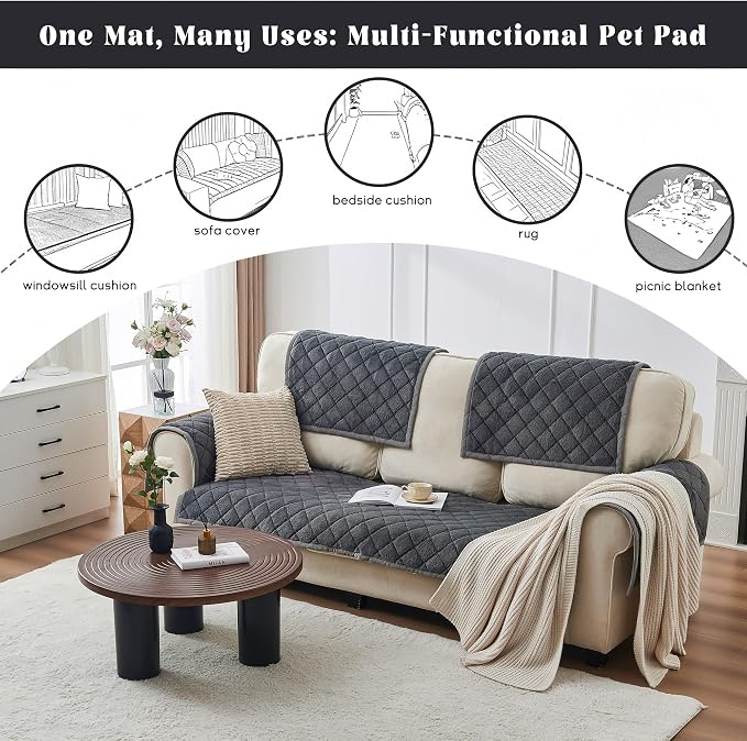 beeweed Couch Covers for Sofa, Couch Covers for Dogs Washable, Non Slip Plush Sofa Slipcovers, Couch Furniture Protector Pet Friendly, Diamond Pattern, Dark Grey, 27.6” x 82.7” - Image 7