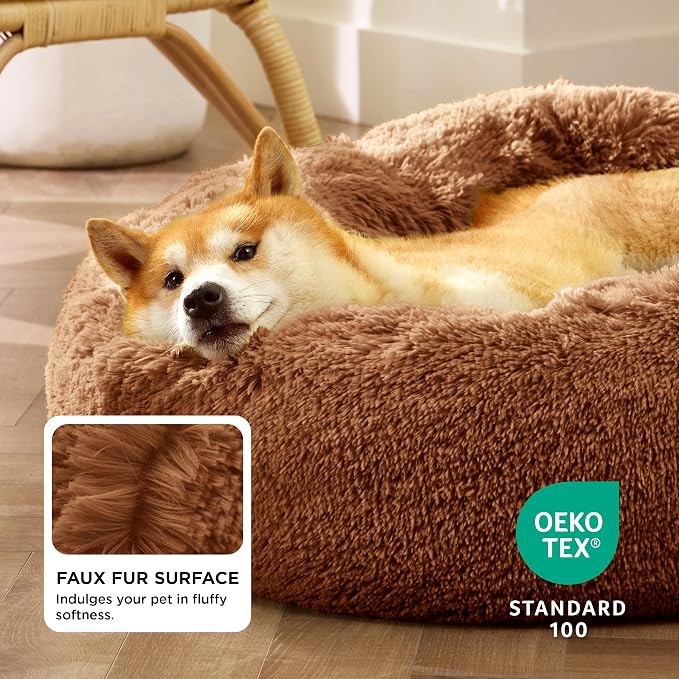 Bedsure Calming Dog Bed Medium Size Dog Donut Washable Pet Bed,30ins Copper | Fluffy Faux Fur Round Cuddler,Machine Washable,Anti-Slip Bottom,Anti-Anxiety,Deep Sleeping for Pets Up to 45 Lbs - Image 8