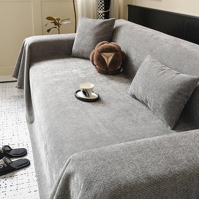 ROOMLIFE Non Slip Waterproof Couch Cover Sofa Covers for 3 Cushion Couch Washable, Furniture Protector Sofa Couch Cover for Dogs, Soft Sofa Slipcover, Couch Throw Blankets (Light Gray71''X118'') - Image 9
