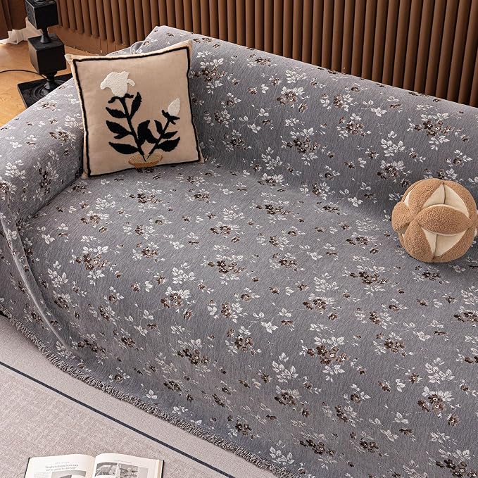 ROOMLIFE Couch Cover 3 Cushion Sofa, Washable Non Slip Furniture Sofa Protector Cover, Soft Chenille Sofa Slipcovers Sectional L Shape Dogs Couch Cover Throw Blanket with Tassels 71''X118'' - Image 9
