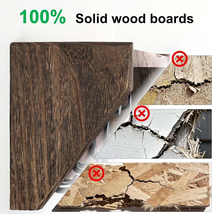 SKOLOO Wall Shelf with Hooks, 24-Inch, Weathered Brown | Coat Rack Wall Mount with Shelf, Heavy Duty, 4 Tri Hooks, Perfect for Entryway, Hallway, Living Room, Bedroom, Mudroom - Image 8