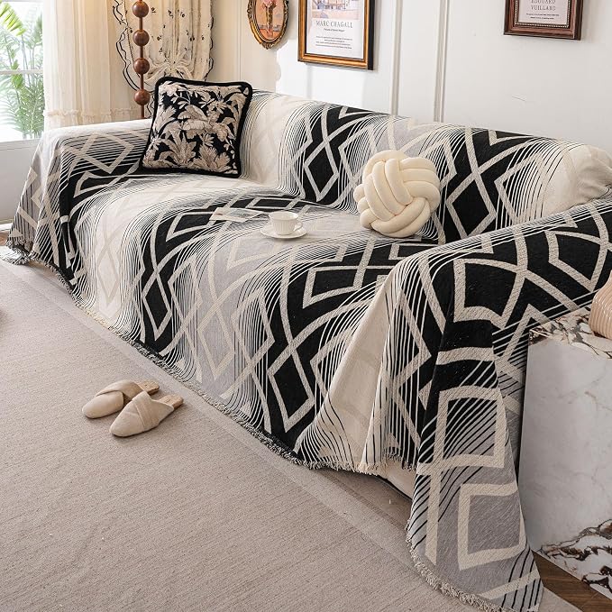 ROOMLIFE Couch Cover 3 Cushion Sofa, Washable Non Slip Furniture Sofa Protector Cover, Soft Chenille Sofa Slipcovers Sectional L Shape Dogs Couch Cover Throw Blanket with Tassels 71''X150'' - Image 9